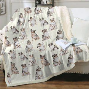 Watercolor Elegance Australian Shepherds Sherpa Fleece Blanket - 8 Colors-Blanket-Australian Shepherd, Bedding, Blankets, Home Decor-Ivory Cream-Single-19