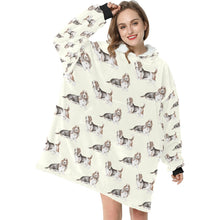 Load image into Gallery viewer, Watercolor Elegance Basset Hounds Blanket Hoodie-Apparel-Basset Hound, Blanket Hoodie, Blankets, Dog Mom Gifts-3