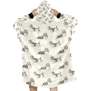 Watercolor Elegance Basset Hounds Blanket Hoodie-Apparel-Basset Hound, Blanket Hoodie, Blankets, Dog Mom Gifts-5