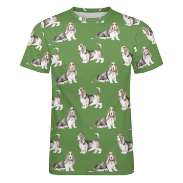 Watercolor Elegance Basset Hounds Men's Cotton T-Shirt-Apparel-Apparel, Basset Hound, Dog Dad Gifts, T Shirt-23