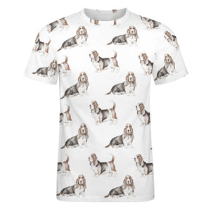 Watercolor Elegance Basset Hounds Men's Cotton T-Shirt-Apparel-Apparel, Basset Hound, Dog Dad Gifts, T Shirt-3