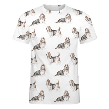 Watercolor Elegance Basset Hounds Men's Cotton T-Shirt-Apparel-Apparel, Basset Hound, Dog Dad Gifts, T Shirt-3