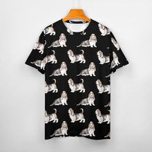 Load image into Gallery viewer, Watercolor Elegance Basset Hounds Men&#39;s Cotton T-Shirt-Apparel-Apparel, Basset Hound, Dog Dad Gifts, T Shirt-S-Black-6