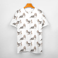 Load image into Gallery viewer, Watercolor Elegance Basset Hounds Men&#39;s Cotton T-Shirt-Apparel-Apparel, Basset Hound, Dog Dad Gifts, T Shirt-S-White-1