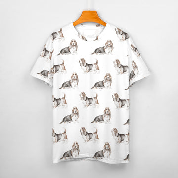 Watercolor Elegance Basset Hounds Men's Cotton T-Shirt-Apparel-Apparel, Basset Hound, Dog Dad Gifts, T Shirt-S-White-1
