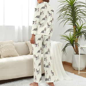 Watercolor Elegance Basset Hounds Pajamas Set for Women-Pajamas-Basset Hound, Dog Mom Gifts, Pajamas-S-Ivory-1