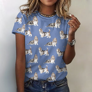 Watercolor Elegance Basset Hounds Women's Cotton T-Shirt-Apparel-Apparel, Basset Hound, Dog Mom Gifts, T Shirt-19