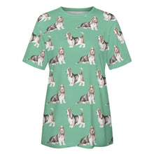 Load image into Gallery viewer, Watercolor Elegance Basset Hounds Women&#39;s Cotton T-Shirt-Apparel-Apparel, Basset Hound, Dog Mom Gifts, T Shirt-29