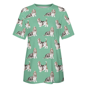 Watercolor Elegance Basset Hounds Women's Cotton T-Shirt-Apparel-Apparel, Basset Hound, Dog Mom Gifts, T Shirt-29