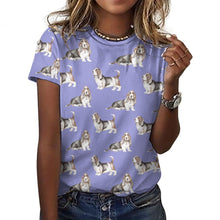 Load image into Gallery viewer, Watercolor Elegance Basset Hounds Women&#39;s Cotton T-Shirt-Apparel-Apparel, Basset Hound, Dog Mom Gifts, T Shirt-2XS-CornflowerBlue_1-23