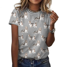 Load image into Gallery viewer, Watercolor Elegance Basset Hounds Women&#39;s Cotton T-Shirt-Apparel-Apparel, Basset Hound, Dog Mom Gifts, T Shirt-2XS-DarkGray-30