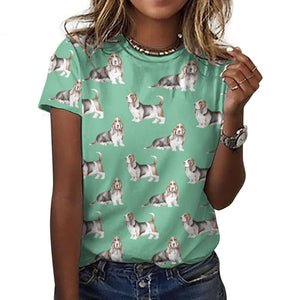 Watercolor Elegance Basset Hounds Women's Cotton T-Shirt-Apparel-Apparel, Basset Hound, Dog Mom Gifts, T Shirt-2XS-MediumAquaMarine-21