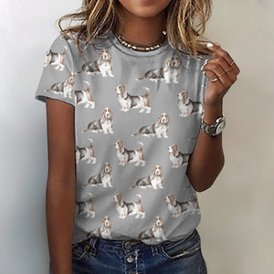 Watercolor Elegance Basset Hounds Women's Cotton T-Shirt-Apparel-Apparel, Basset Hound, Dog Mom Gifts, T Shirt-35