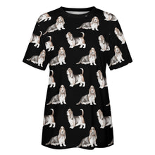 Load image into Gallery viewer, Watercolor Elegance Basset Hounds Women&#39;s Cotton T-Shirt-Apparel-Apparel, Basset Hound, Dog Mom Gifts, T Shirt-39