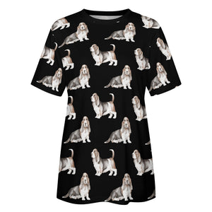 Watercolor Elegance Basset Hounds Women's Cotton T-Shirt-Apparel-Apparel, Basset Hound, Dog Mom Gifts, T Shirt-39