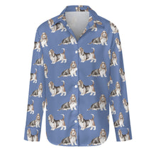 Load image into Gallery viewer, Watercolor Elegance Basset Hounds Women&#39;s Shirt-Apparel-Apparel, Basset Hound, Dog Mom Gifts, Shirt-S-CornflowerBlue-21