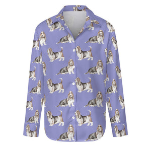 Watercolor Elegance Basset Hounds Women's Shirt-Apparel-Apparel, Basset Hound, Dog Mom Gifts, Shirt-S-CornflowerBlue_1-35