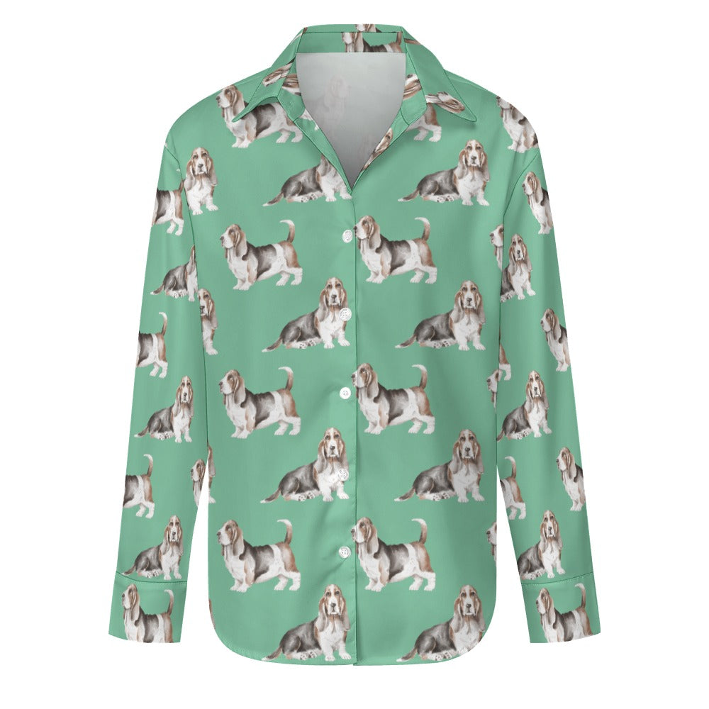 Watercolor Elegance Basset Hounds Women's Shirt-Apparel-Apparel, Basset Hound, Dog Mom Gifts, Shirt-S-MediumAquaMarine-24