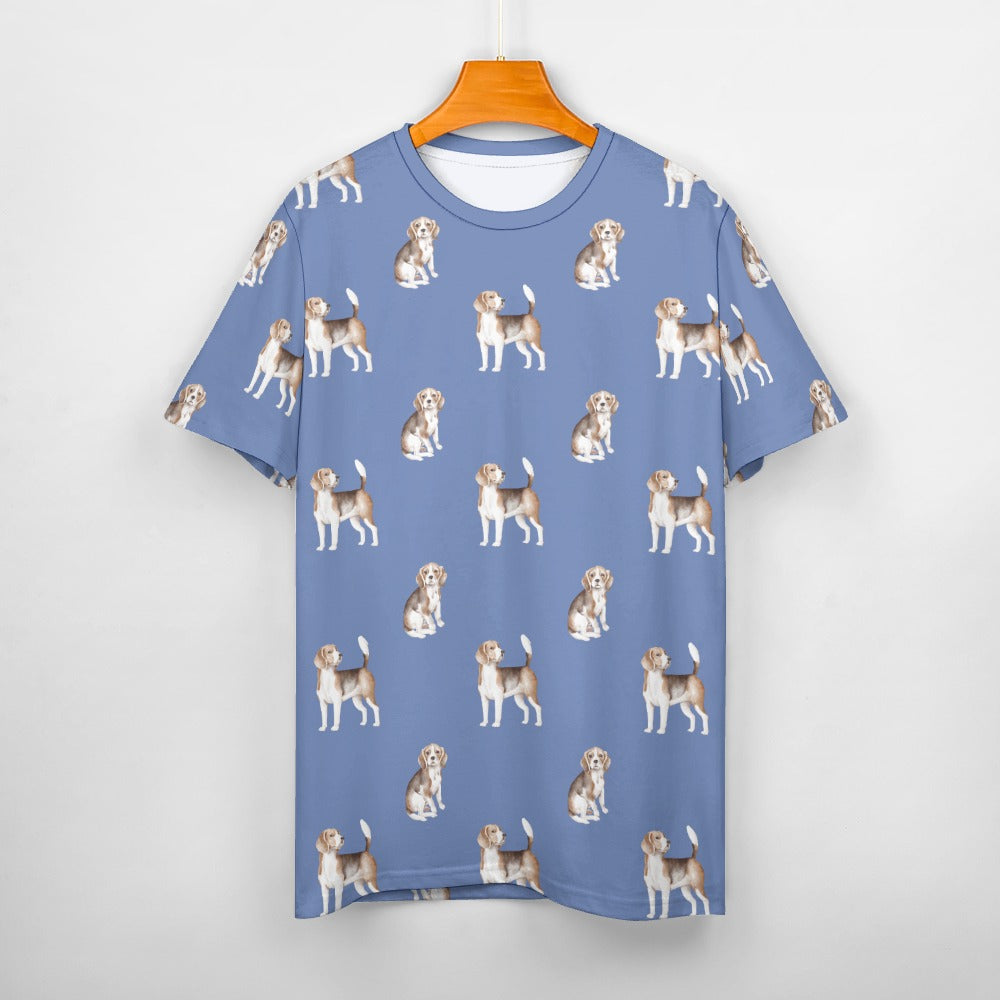 Watercolor Elegance Beagles Men's Cotton T-Shirt-Apparel-Apparel, Beagle, Dog Dad Gifts, Shirt, T Shirt-S-Cornflower Blue-15