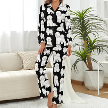 Load image into Gallery viewer, Watercolor Elegance Bichon Frise Pajamas Set for Women-Pajamas-Apparel, Bichon Frise, Christmas, Dog Mom Gifts, Pajamas-S-Midnight Black-9