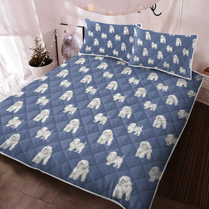 Watercolor Elegance Bichon Frise Quilted Bedding Set - 5 Colors-Bedding-Bedding, Bichon Frise, Blankets, Home Decor-12