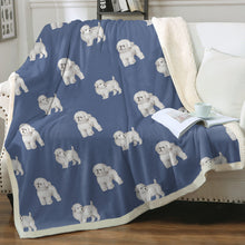 Load image into Gallery viewer, Watercolor Elegance Bichon Frise Sherpa Fleece Blanket - 8 Colors-Blanket-Bedding, Bichon Frise, Blankets, Home Decor-Cornflower Blue-Single-17