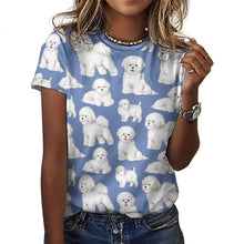 Load image into Gallery viewer, Watercolor Elegance Bichon Frise Women&#39;s Cotton T-Shirt-Apparel-Apparel, Bichon Frise, Dog Mom Gifts, Shirt, T Shirt-2XS-Cornflower Blue-40