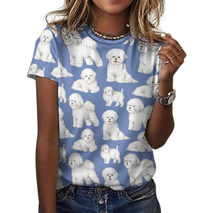 Watercolor Elegance Bichon Frise Women's Cotton T-Shirt-Apparel-Apparel, Bichon Frise, Dog Mom Gifts, Shirt, T Shirt-2XS-Cornflower Blue-40