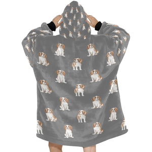 Watercolor Elegance Blenheim King Charles Spaniels Blanket Hoodie-Blanket-Apparel, Blanket Hoodie, Blankets, Cavalier King Charles Spaniel, Dog Mom Gifts-28