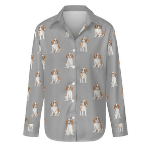 Watercolor Elegance Blenheim King Charles Spaniels Women's Shirt-Apparel-Apparel, Cavalier King Charles Spaniel, Dog Mom Gifts, Shirt-S-DarkGray-35