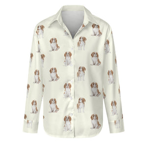 Watercolor Elegance Blenheim King Charles Spaniels Women's Shirt-Apparel-Apparel, Cavalier King Charles Spaniel, Dog Mom Gifts, Shirt-S-Ivory-1