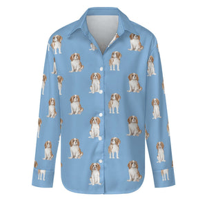 Watercolor Elegance Blenheim King Charles Spaniels Women's Shirt-Apparel-Apparel, Cavalier King Charles Spaniel, Dog Mom Gifts, Shirt-S-LightSkyBlue-15