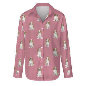 Watercolor Elegance Blenheim King Charles Spaniels Women's Shirt-Apparel-Apparel, Cavalier King Charles Spaniel, Dog Mom Gifts, Shirt-S-PaleVioletRed-9