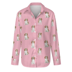 Watercolor Elegance Blenheim King Charles Spaniels Women's Shirt-Apparel-Apparel, Cavalier King Charles Spaniel, Dog Mom Gifts, Shirt-S-Pink-13