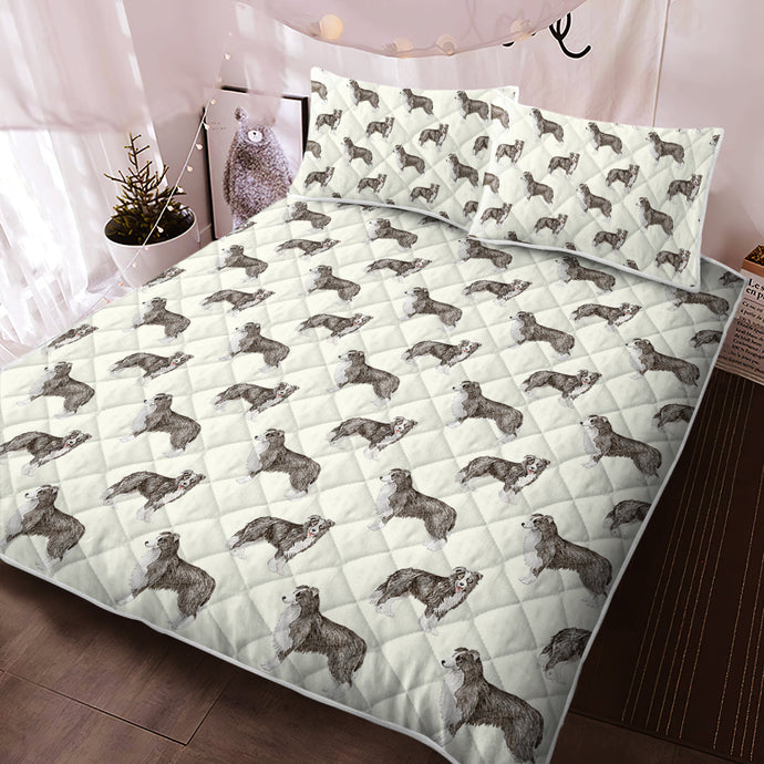 Watercolor Elegance Border Collie Quilted Bedding Set - 5 Colors-Bedding-Bedding, Blankets, Border Collie, Home Decor-5