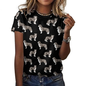 Watercolor Elegance Border Collie Women's Cotton T-Shirt-Apparel-Apparel, Dog Mom Gifts, Rough Collie, Shirt-2XS-Black-34