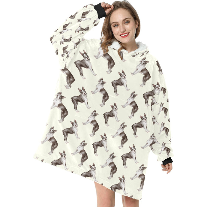 Watercolor Elegance Boston Terriers Blanket Hoodie-Blanket-Apparel, Blanket Hoodie, Blankets, Boston Terrier, Dog Mom Gifts-4