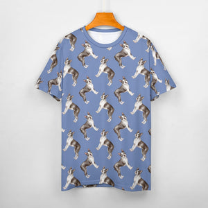 Watercolor Elegance Boston Terriers Men's Cotton T-Shirt-Apparel-Apparel, Boston Terrier, Dog Dad Gifts, Shirt, T Shirt-S-CornflowerBlue-1