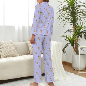 Watercolor Elegance Boxer Dogs Pajamas Set for Women-S-LightSteelBlue-21