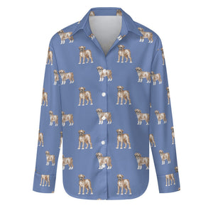 Watercolor Elegance Boxer Dogs Women's Shirt-S-CornflowerBlue-20