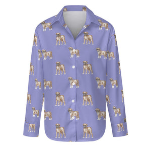 Watercolor Elegance Boxer Dogs Women's Shirt-S-CornflowerBlue_1-35