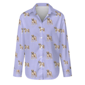 Watercolor Elegance Boxer Dogs Women's Shirt-S-LightSteelBlue-37