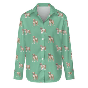 Watercolor Elegance Boxer Dogs Women's Shirt-S-MediumAquaMarine-31