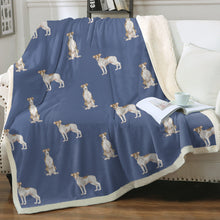 Load image into Gallery viewer, Watercolor Elegance Brindle Greyhounds Whippets Fleece Blanket - 8 Colors-Blanket-Bedding, Blankets, Greyhound, Home Decor, Whippet-Cornflower Blue-Single-21