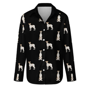 Watercolor Elegance Brindle Whippets Women's Shirt-Apparel-Apparel, Dog Mom Gifts, Greyhound, Shirt, Whippet-Midnight Black-S-11