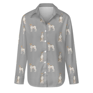 Watercolor Elegance Brindle Whippets Women's Shirt-Apparel-Apparel, Dog Mom Gifts, Greyhound, Shirt, Whippet-Parisian Gray-S-35