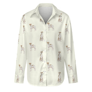 Watercolor Elegance Brindle Whippets Women's Shirt-Apparel-Apparel, Dog Mom Gifts, Greyhound, Shirt, Whippet-Ivory White-S-14