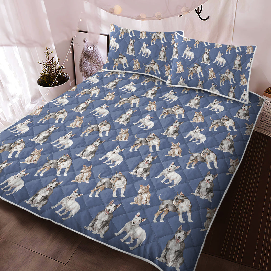 Watercolor Elegance Bull Terriers Quilted Bedding Set - 5 Colors-Bedding-Bedding, Blankets, Bull Terrier, Home Decor-Cornflower Blue-With Matching Pillowcases-Twin-12
