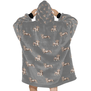 Watercolor Elegance Chocolate Dachshunds Blanket Hoodie-Blanket-Apparel, Blanket Hoodie, Blankets, Dachshund, Dog Mom Gifts-28