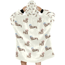 Load image into Gallery viewer, Watercolor Elegance Chocolate Dachshunds Christmas Blanket Hoodie-Blanket-Apparel, Blanket Hoodie, Blankets, Christmas, Dachshund, Dog Mom Gifts-5